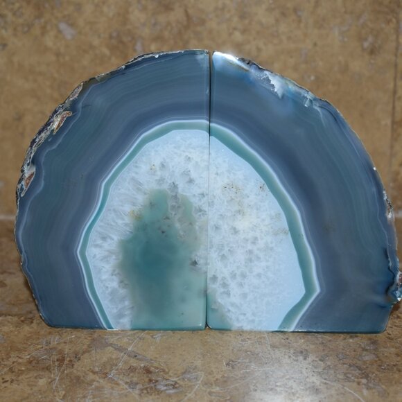 Vintage beautiful Agate Geode Quartz Crystal Rock Stone Rock Open book end - Picture 1 of 14